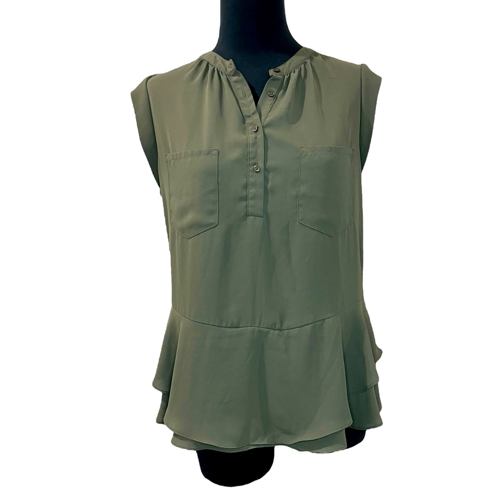 Olive Army Green Blouse with Peplum Tiered Ruffle Waist Design lightweight airy